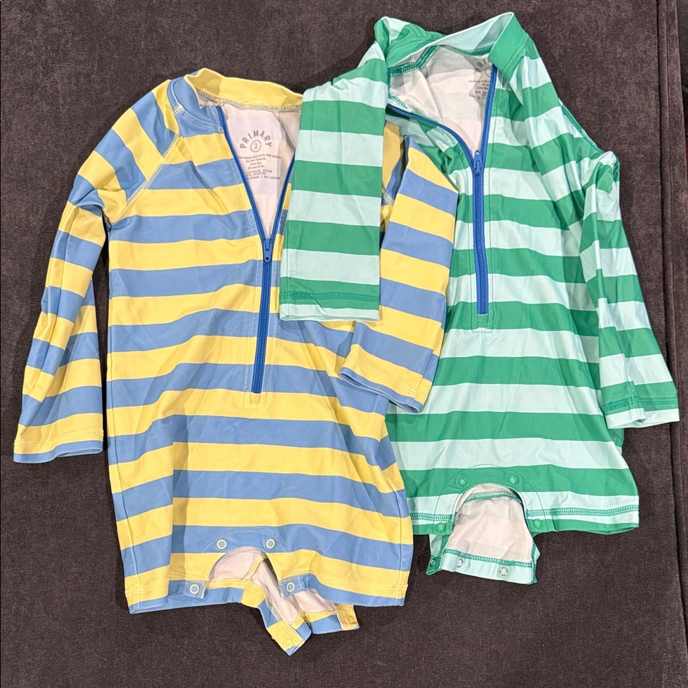 Primary Blue, Yellow and Green Striped Kids Rash Guard